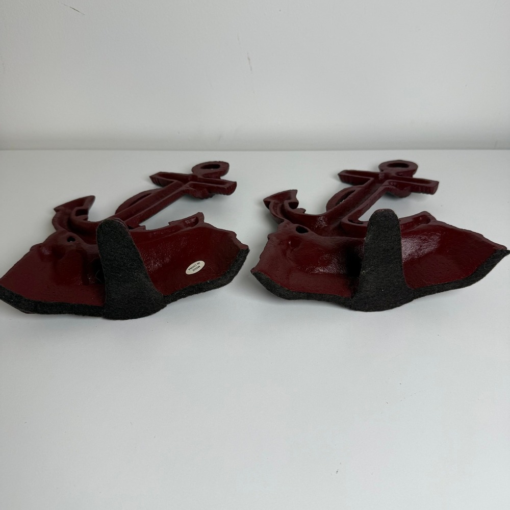 Anchor Bookends Nautical Cast Iron Set 2 Burgundy Red Coastal Decor - Picture 6 of 8